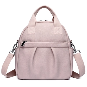 Zaino versatile in pelle PU rosa chiaro con grande capacità e design multi-tasca