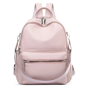 Pink lychee texture PU leather backpack for women with adjustable shoulder straps