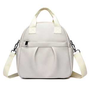 Zaino versatile in pelle PU bianco crema con trama a grana e tracolla in tessuto rimovibile
