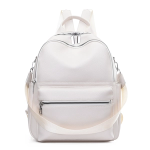 Minimalist ivory PU leather backpack for women with large capacity and versatile straps
