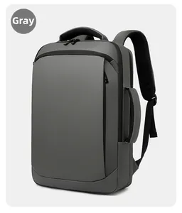 Deep gray business laptop backpack with breathable mesh straps and waterproof fabric