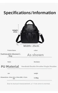 Tabella taglie per zaino nero in pelle PU con dimensioni 25 cm altezza e 25 cm larghezza