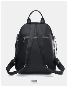 Back view of black pebble leather backpack featuring a secure anti-theft zipper pocket