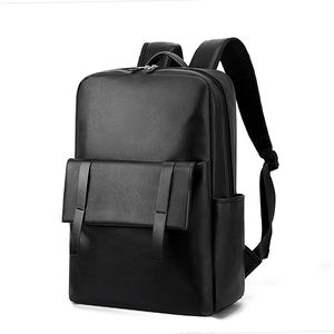 Sac à dos d'affaires noir en cuir PU à grande capacité avec un design minimaliste