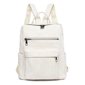Sac à dos vintage beige minimaliste en nylon texturé avec de nombreuses poches utiles