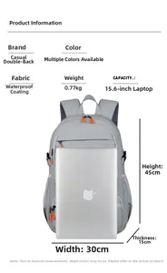 Size chart showing 45x30x15cm dimensions and capacity for 15.6 inch laptop storage
