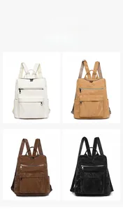 Détails du grand sac à dos en similicuir en blanc, kaki, café et noir avec texture plissée