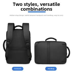 Dual-use business backpack with hidden straps, switching from backpack to briefcase