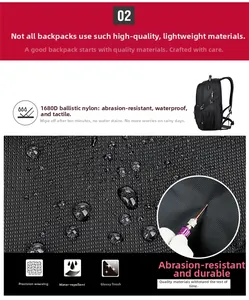 Detailed view of waterproof 1680D ballistic nylon fabric with water droplets on backpack