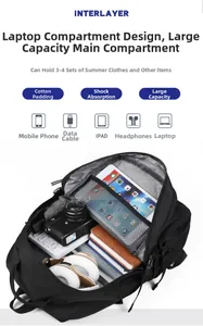 Detail of padded laptop compartment and large capacity interior with breathable mesh