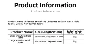 Detailed size chart for snowflake plaid Christmas stockings in small and large sizes