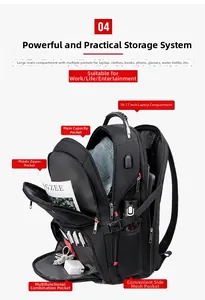 Detail view of multi-layer compartments for 17-inch laptop in a black business backpack