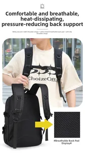 Detail of ergonomic breathable back padding and padded shoulder straps for black backpack