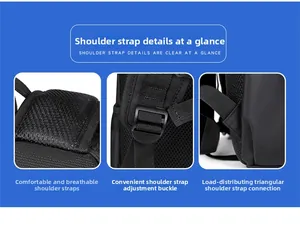 Detail of breathable mesh shoulder straps and reinforced buckle on hiking backpack