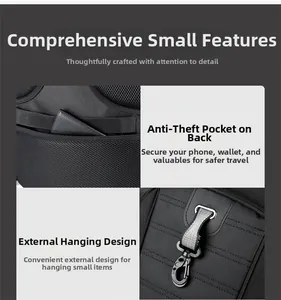 Detail of backpack with rear anti-theft zipper pocket and external hanging buckle system
