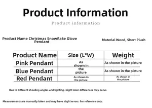 Detailed size and material chart for Nordic wooden snowflake glove Christmas ornaments