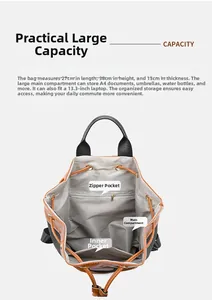 Top view of large capacity Oxford backpack interior showing compartments for 13.3 inch laptop