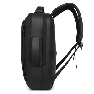 Business laptop backpack in black water-resistant fabric with ergonomic mesh straps