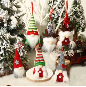 Set of 6 Christmas gnomes with elf hats and antlers for tree hanging decorations