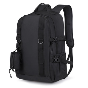 Water-resistant black tactical hiking backpack with large capacity and mesh straps