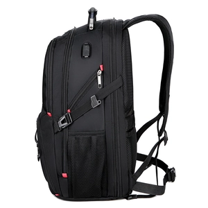 Mochila de negocios negra impermeable con puerto USB y correa de hebilla lateral