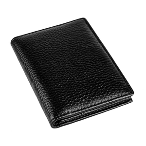 Vue détaillée d'un porte-cartes en cuir véritable noir RFID avec texture grainée classique