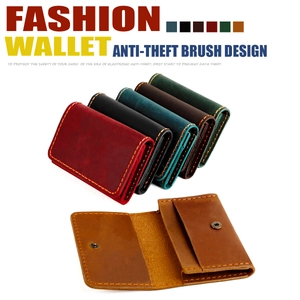 Détails de porte-cartes en cuir crazy horse coloré avec protection RFID et coutures
