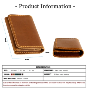 Tableau des tailles pour porte-cartes en cuir véritable vintage avec 22 fentes