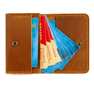 Porte-cartes en cuir crazy horse avec bouton-pression rétro et nombreux emplacements