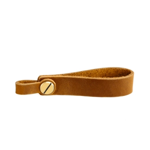 Vintage crazy horse leather keychain with premium gold-tone metal screw clasp detail