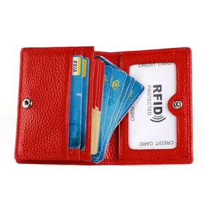 Portefeuille en cuir véritable avec protection RFID, fentes pour cartes et bouton pression