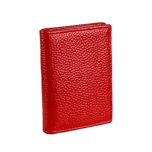 Portefeuille RFID vertical en cuir rouge motif litchi avec coutures fines et design compact