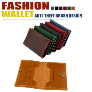 Detail of crazy horse leather wallet showing rfid blocking technology and contrast stitching