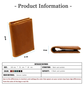 Detailed size specifications for the 105x70x20mm genuine leather card holder and wallet