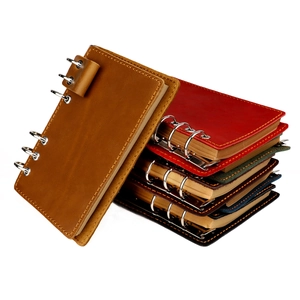 Carnet Rechargeable en Cuir Crazy Horse Vintage Journal à Feuilles Mobiles en Cuir de Vachette Reliure à 6 Anneaux Bureau