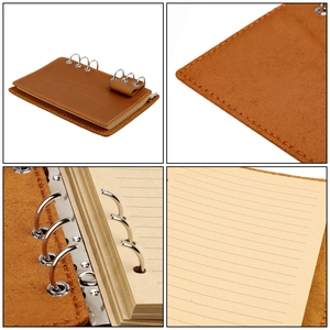 Carnet de notes rechargeable en cuir vintage marron avec 6 anneaux pour voyage et journal