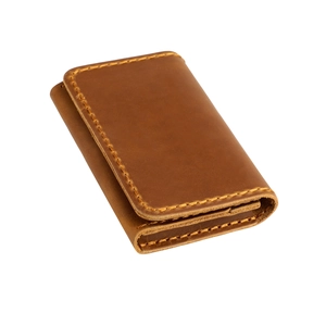 Porte-cartes rétro en cuir Crazy Horse marron avec coutures contrastées à la main