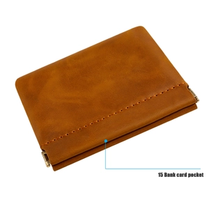 Detail showing internal structure of leather wallet with 15 bank card slots