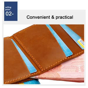 Macro view of brown crazy horse leather wallet showing internal card slots and banknote pocket