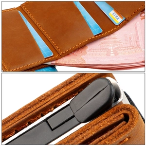 Macro detail of crazy horse leather wallet showing precise stitching and card slots