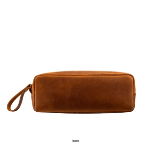 Rückansicht eines Retro-Federmäppchens aus Crazy-Horse-Leder mit brauner Handschlaufe