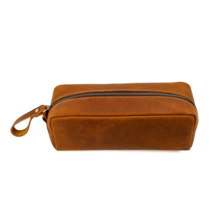 Vintage Federmäppchen aus braunem Crazy Horse Leder mit Metallreißverschluss