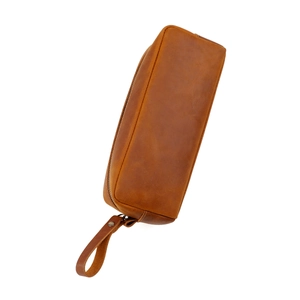 Handgefertigtes braunes Federmäppchen aus Crazy-Horse-Leder mit Vintage-Reißverschluss