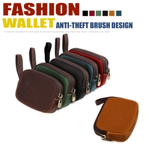 Detail of RFID blocking crazy horse leather wallets showing multiple colors and textures