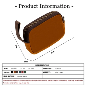 Detailed size specifications and structure of the vintage leather zipper coin purse