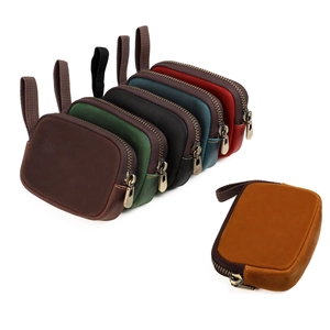 Vintage Crazy Horse Leather Mini Coin Purse RFID Blocking Zipper Wallet Small Pouch For Cards Keys Earphones Men Women