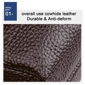 Detail of dark brown cowhide leather featuring durable lychee grain texture and finish