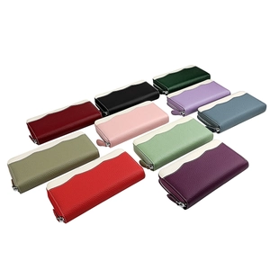 Litchi grain leather wallets in multiple colors with white wavy contrast stitching detail