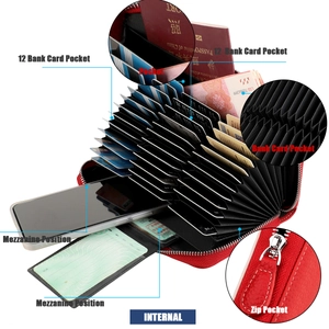 Red leather accordion wallet with 12 card slots and dedicated passport phone compartment