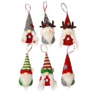 Six-piece Christmas gnome ornaments set with reindeer antlers and heart patterned hats